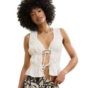 New Aerie Womens Small 100% Cotton Open Tie Front Gauzy Sleeveless Tank Top